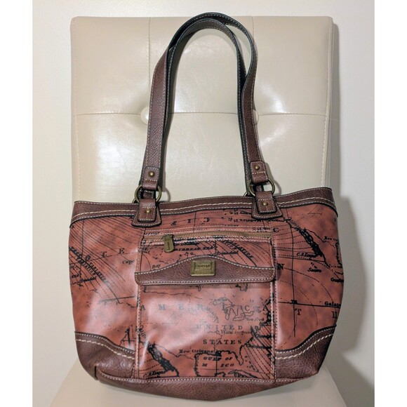 B.O.C Born Concepts World Map Faux Leather Brown Purse Over The Shoulder Handbag - Picture 1 of 15